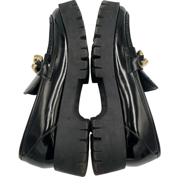 GUESS Womens 8.5 M Hillford Chunky Black Patent Leather Platform Loafer Lug Sole - Picture 16 of 16